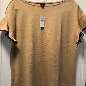 Ann Taylor top with black pom pom on sleeves size Medium NWT